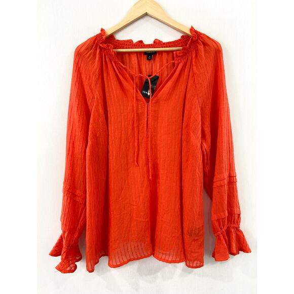 NEW Torrid Orange Stripe Gauze Lace-Up Peasant Top size 12 Boho Cottage - Picture 2 of 8